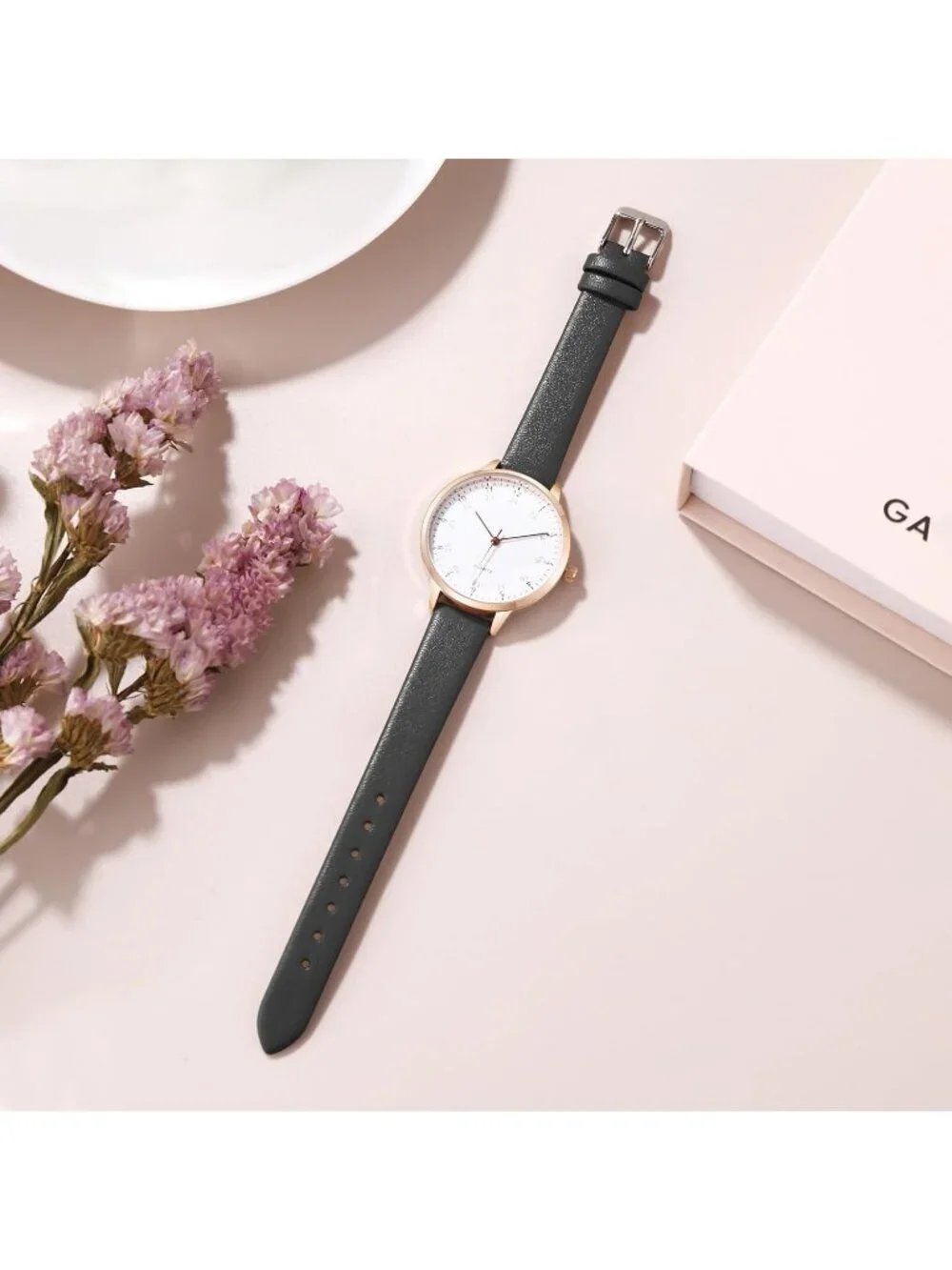 Women's Black White Dial Dainty Analog Leather Waterproof Reloj Para Mujer Watch
